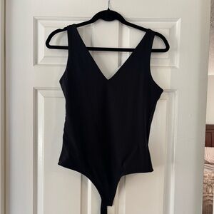 Black V-Neck Thong Bodysuit - L - NWOT
